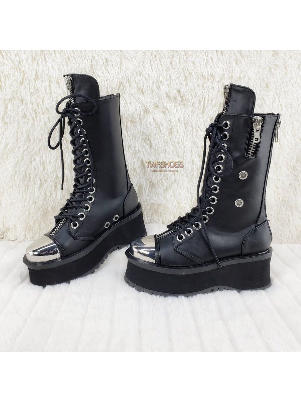Gravedigger Chrome Toe Cap Platform Goth Punk Boots - Picture 12 of 12